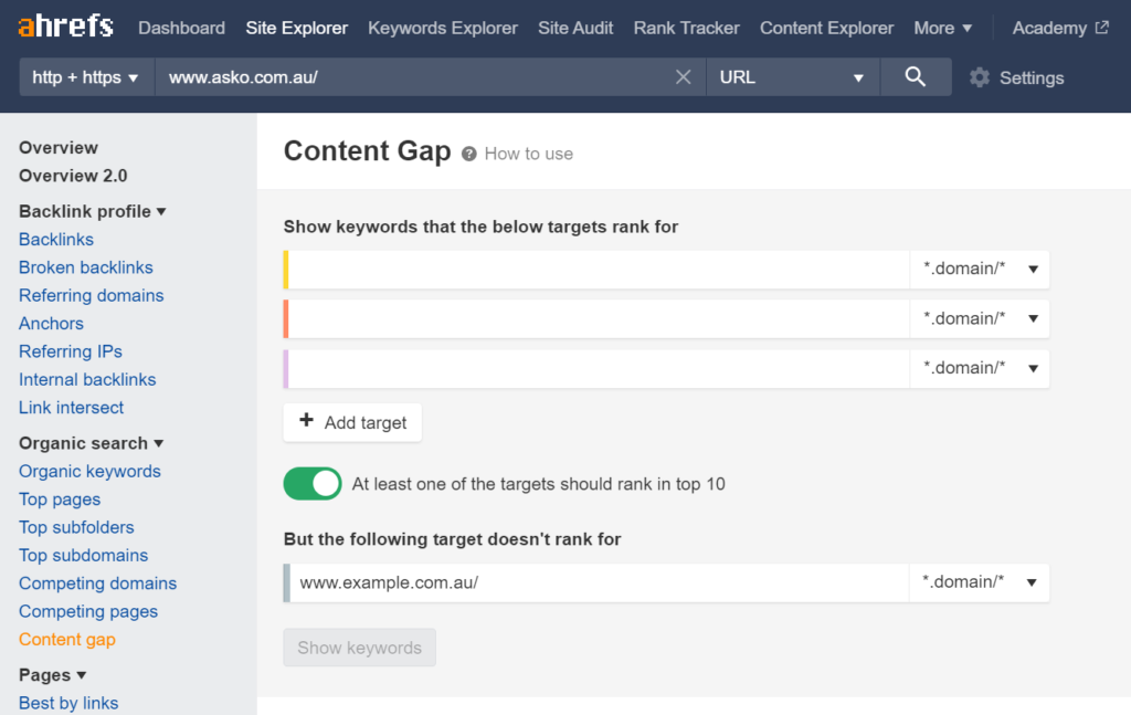 Ahrefs content gap image