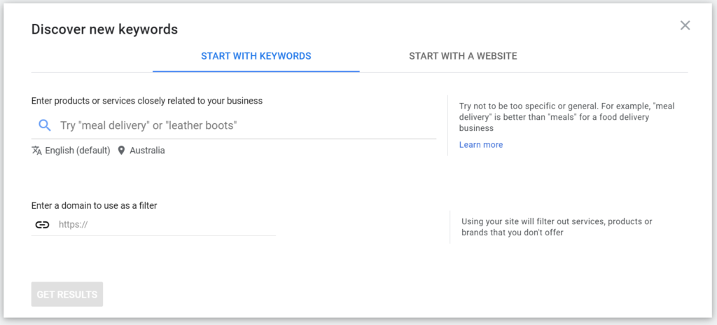 Keyword Planner search image