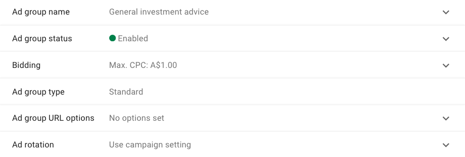 Ad Group Settings